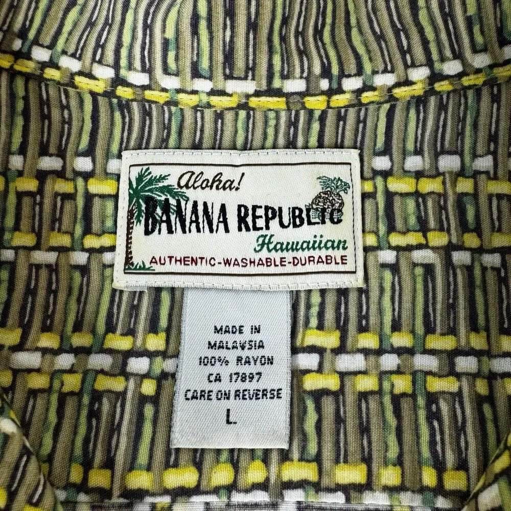 Vintage Aloha Banana Republic Hawaiian Mens Large Rayon Collar Shirt Bamboo